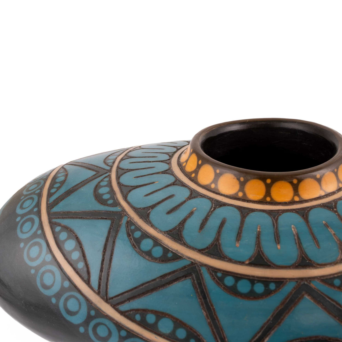 Zinapécuaro Teal Hand-Carved Ceramic Vessel