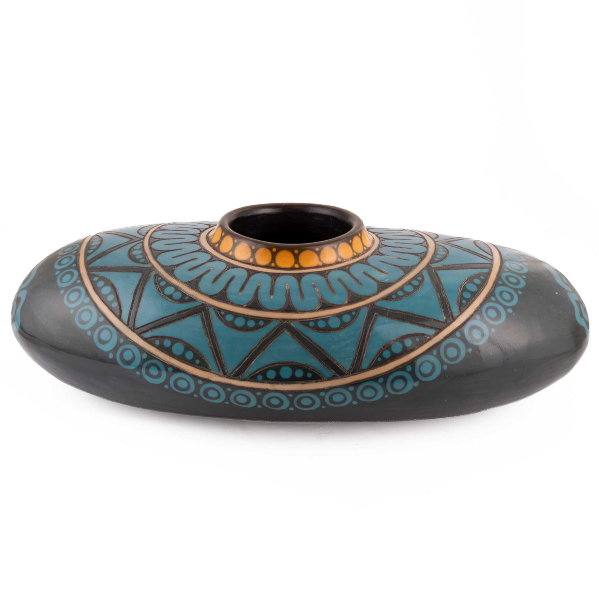 Zinapécuaro Teal Hand-Carved Ceramic Vessel