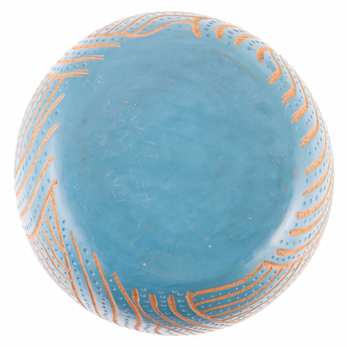Zinapécuaro Hand-Carved Teal Oval Ceramic Vase
