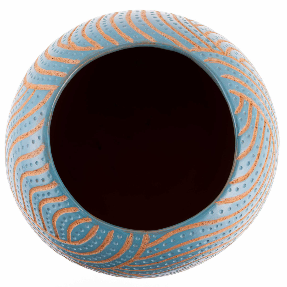 Zinapécuaro Hand-Carved Teal Oval Ceramic Vase