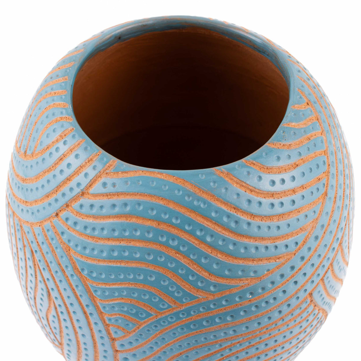 Zinapécuaro Hand-Carved Teal Oval Ceramic Vase