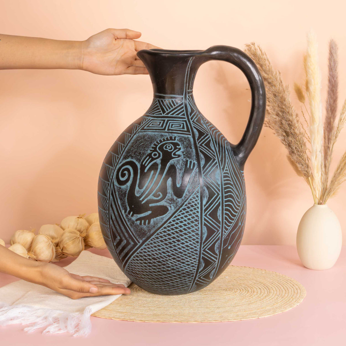Zinapécuaro Carved Ceramic Water Pitcher