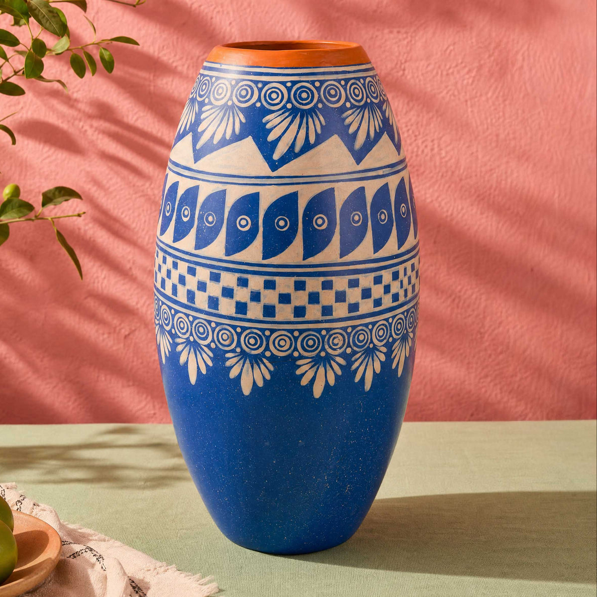 Zinapécuaro Blue Barril Ceramic Vase