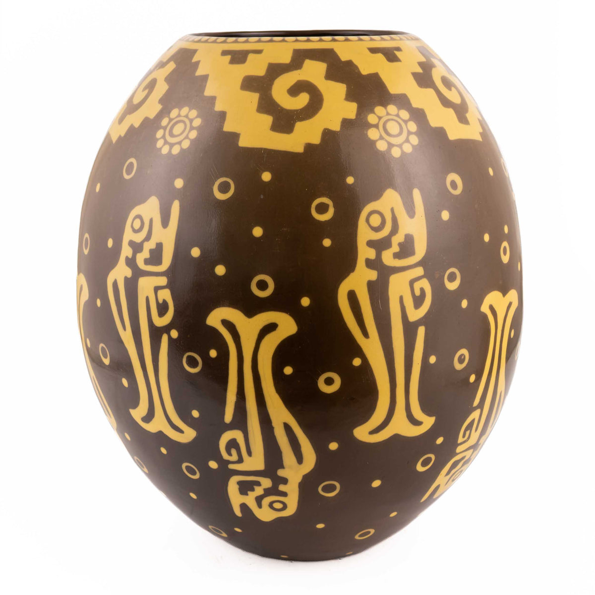 Zinapécuaro Large Oval Ceramic Vase with Yellow Petroglyphs