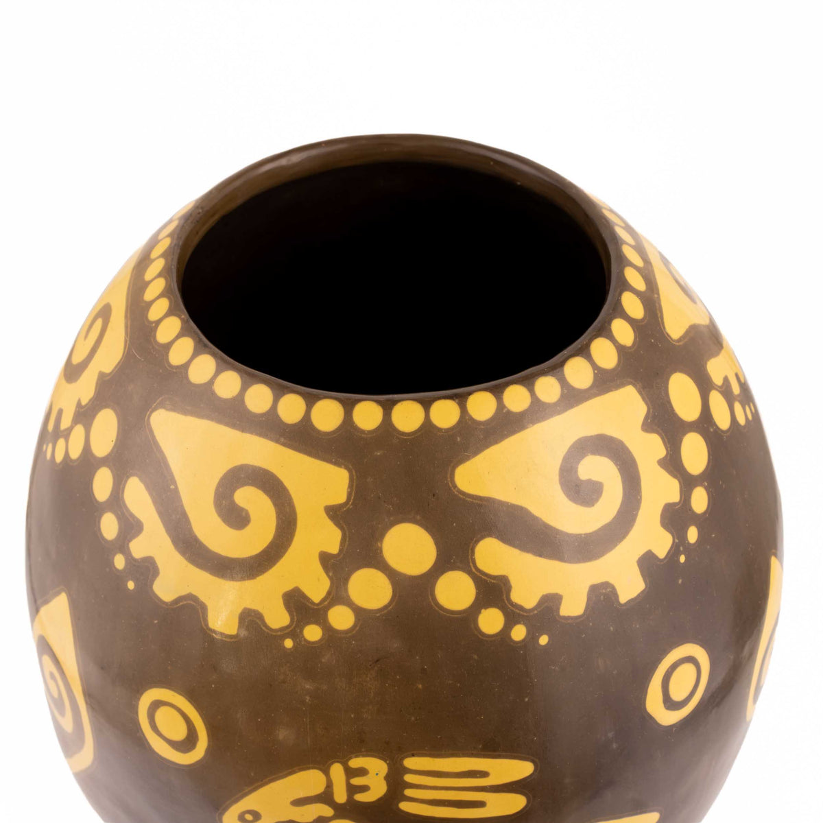 Zinapécuaro Large Oval Ceramic Vase with Yellow Petroglyphs
