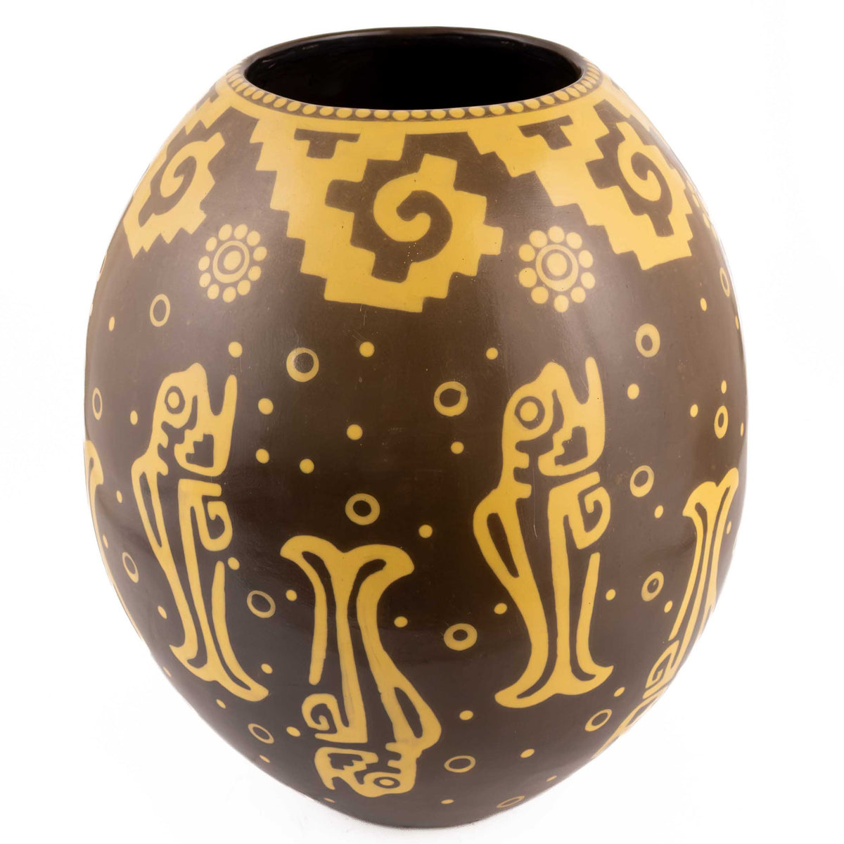 Zinapécuaro Large Oval Ceramic Vase with Yellow Petroglyphs