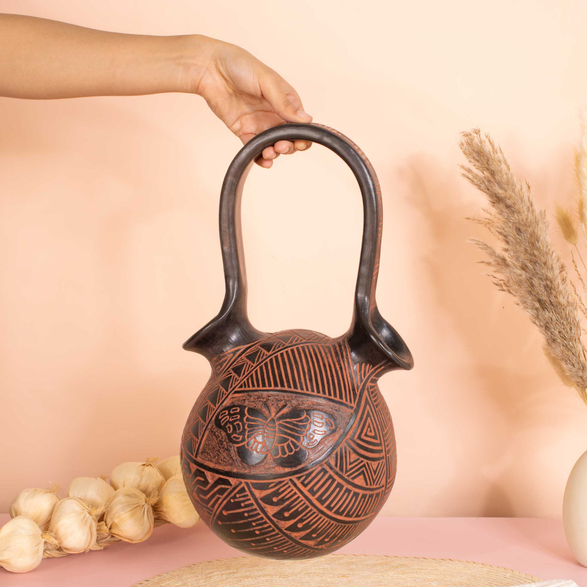 Zinapécuaro Hand-Carved Ollita de Matrimonio Ceramic Vases