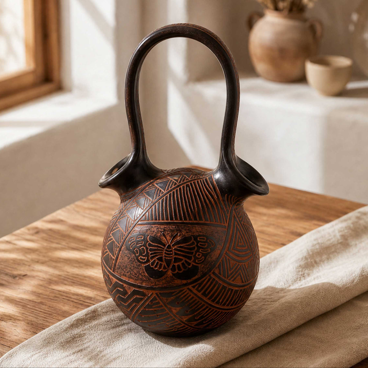Zinapécuaro Hand-Carved Ollita de Matrimonio Ceramic Vases