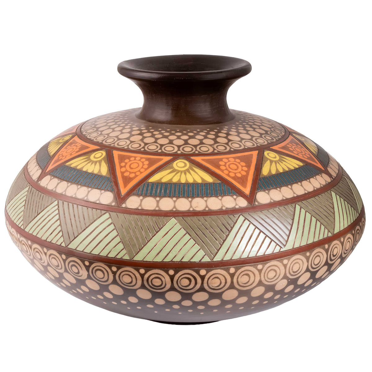 Zinapecuaro Hand-Carved Mandala Ceramic Vessel