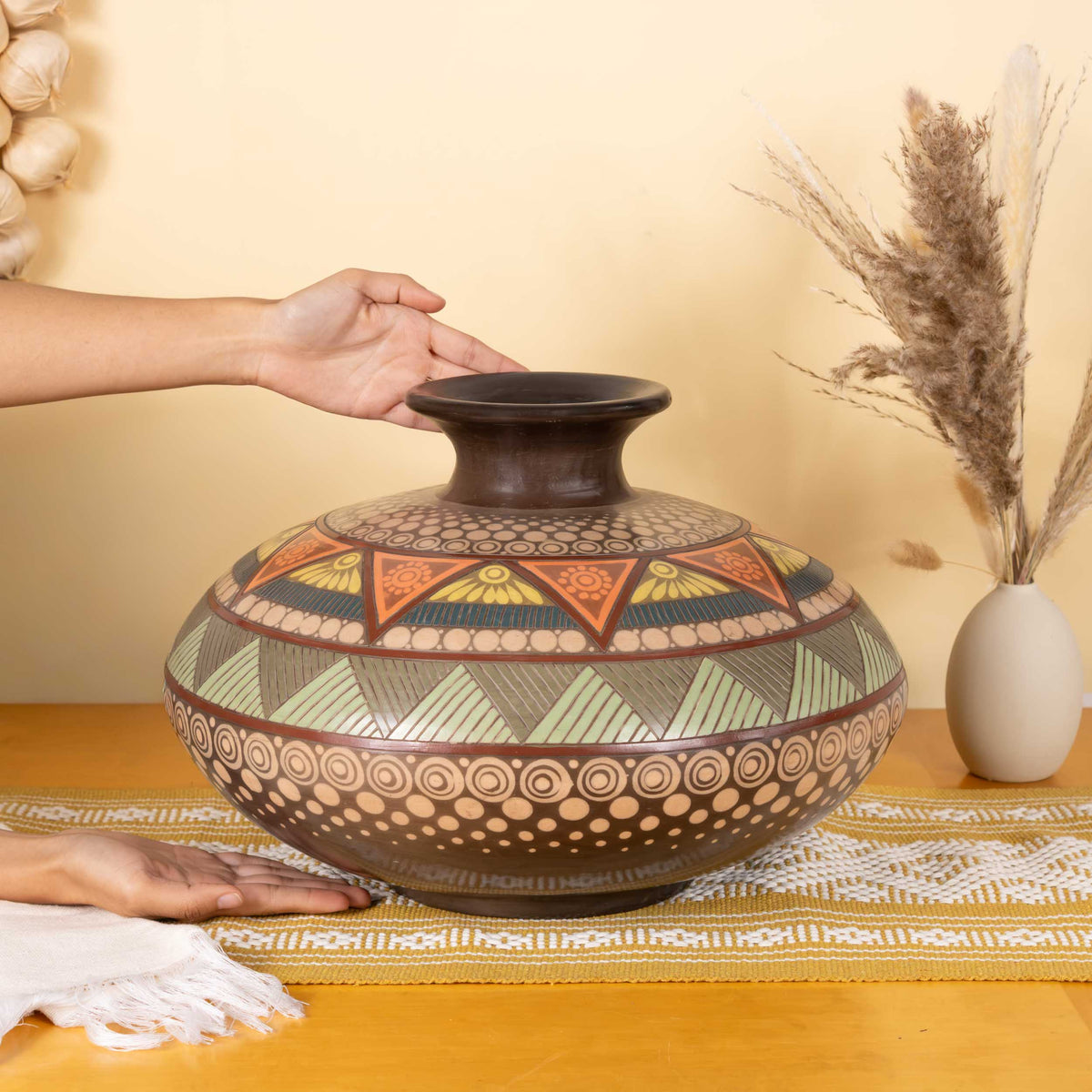 Zinapecuaro Hand-Carved Mandala Ceramic Vessel