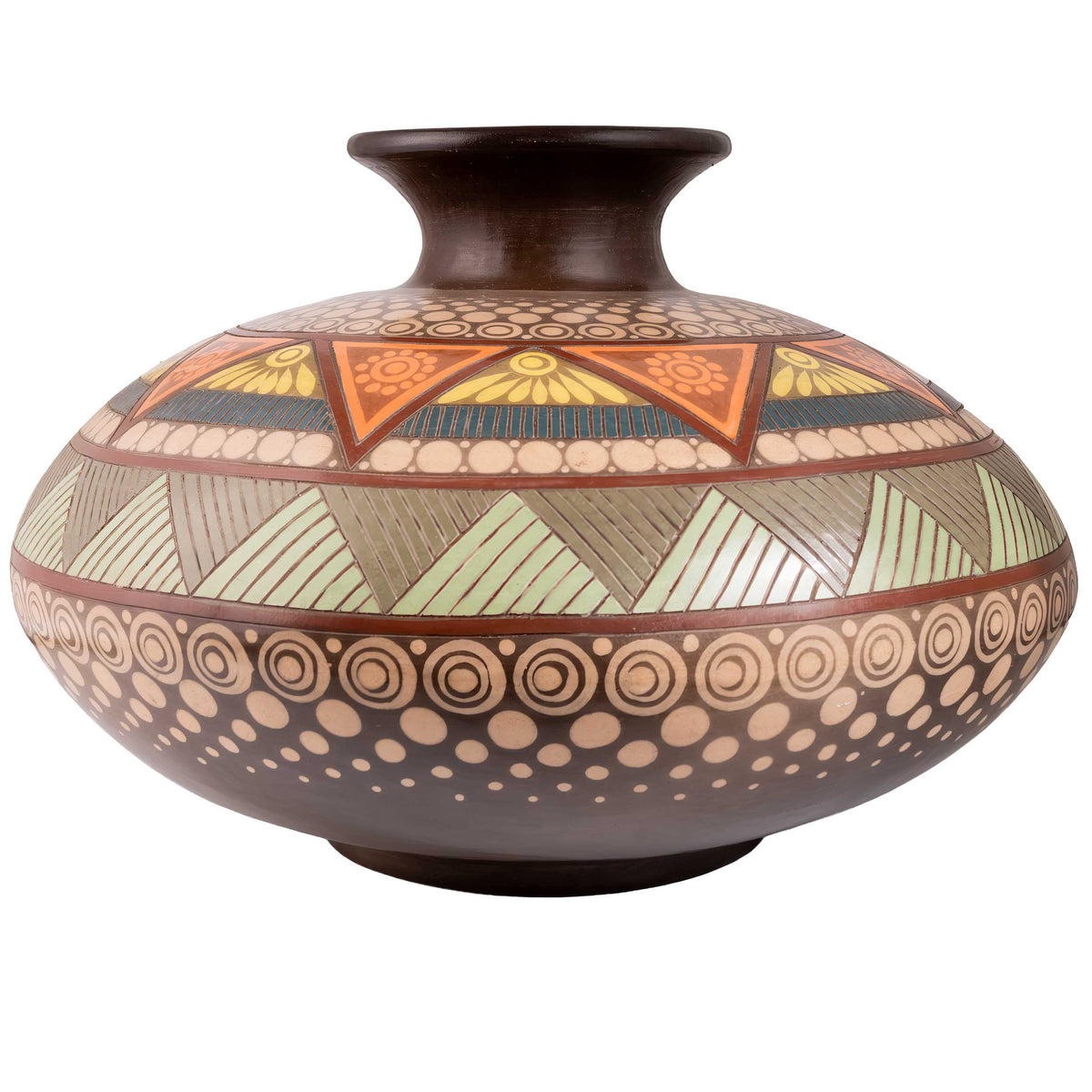 Zinapecuaro Hand-Carved Mandala Ceramic Vessel