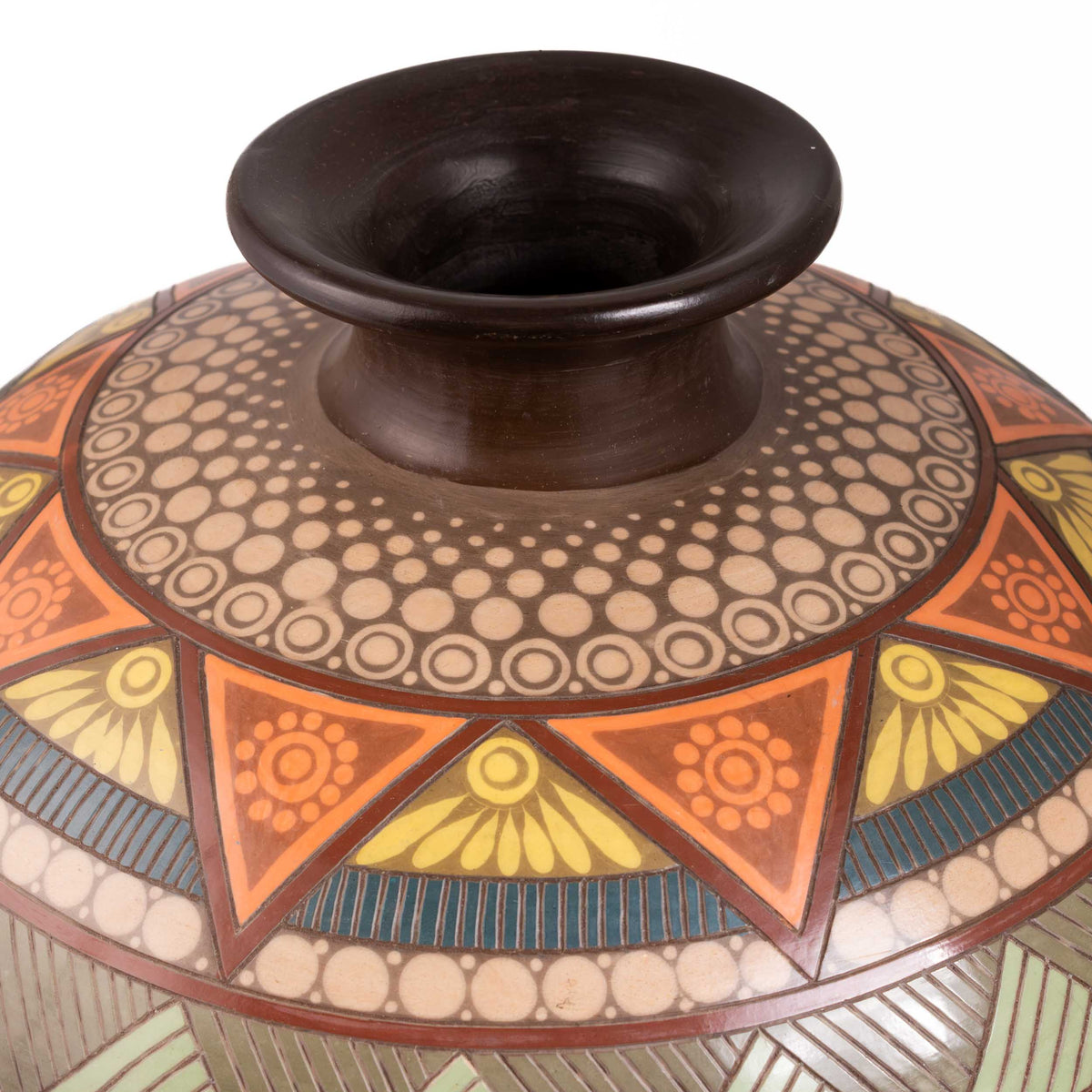 Zinapecuaro Hand-Carved Mandala Ceramic Vessel