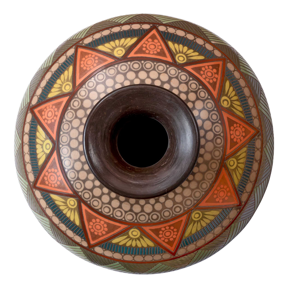 Zinapecuaro Hand-Carved Mandala Ceramic Vessel