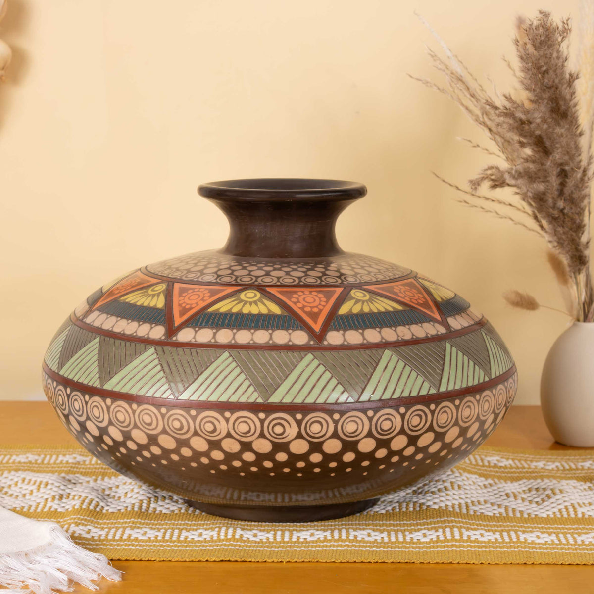 Zinapecuaro Hand-Carved Mandala Ceramic Vessel