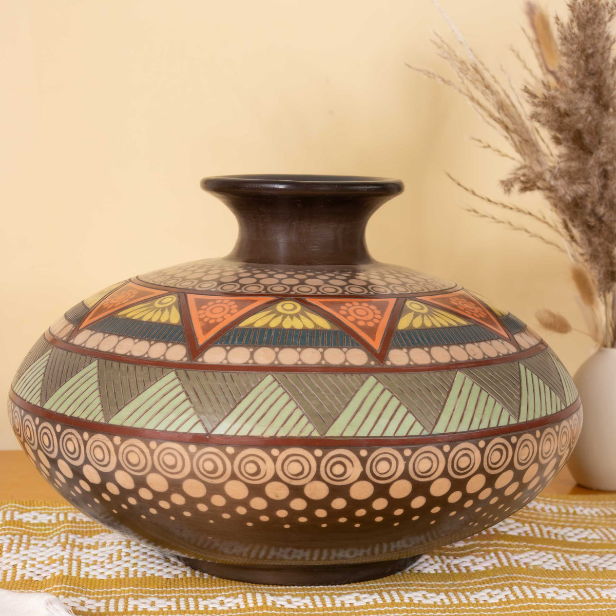 Zinapecuaro Hand-Carved Mandala Ceramic Vessel