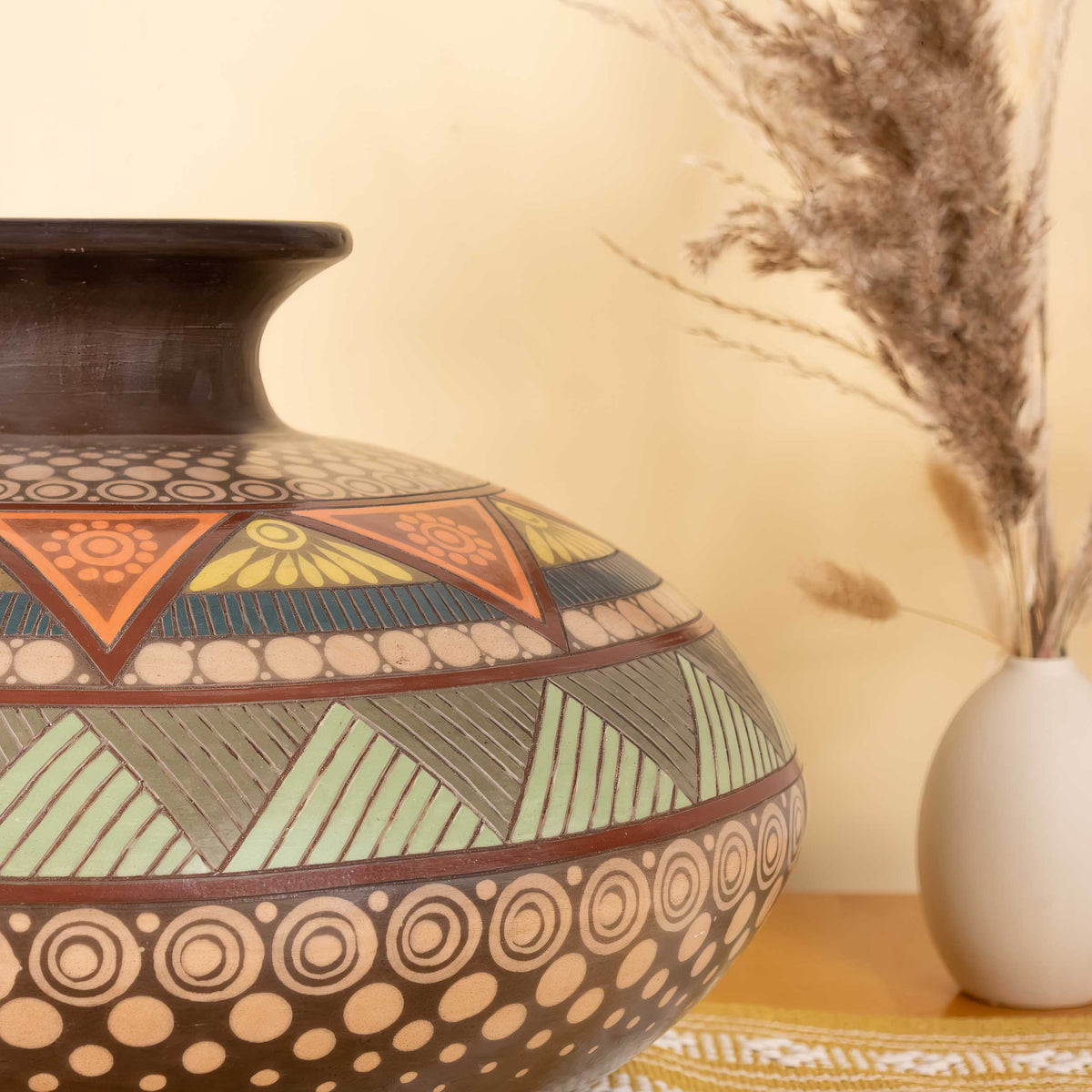 Zinapecuaro Hand-Carved Mandala Ceramic Vessel