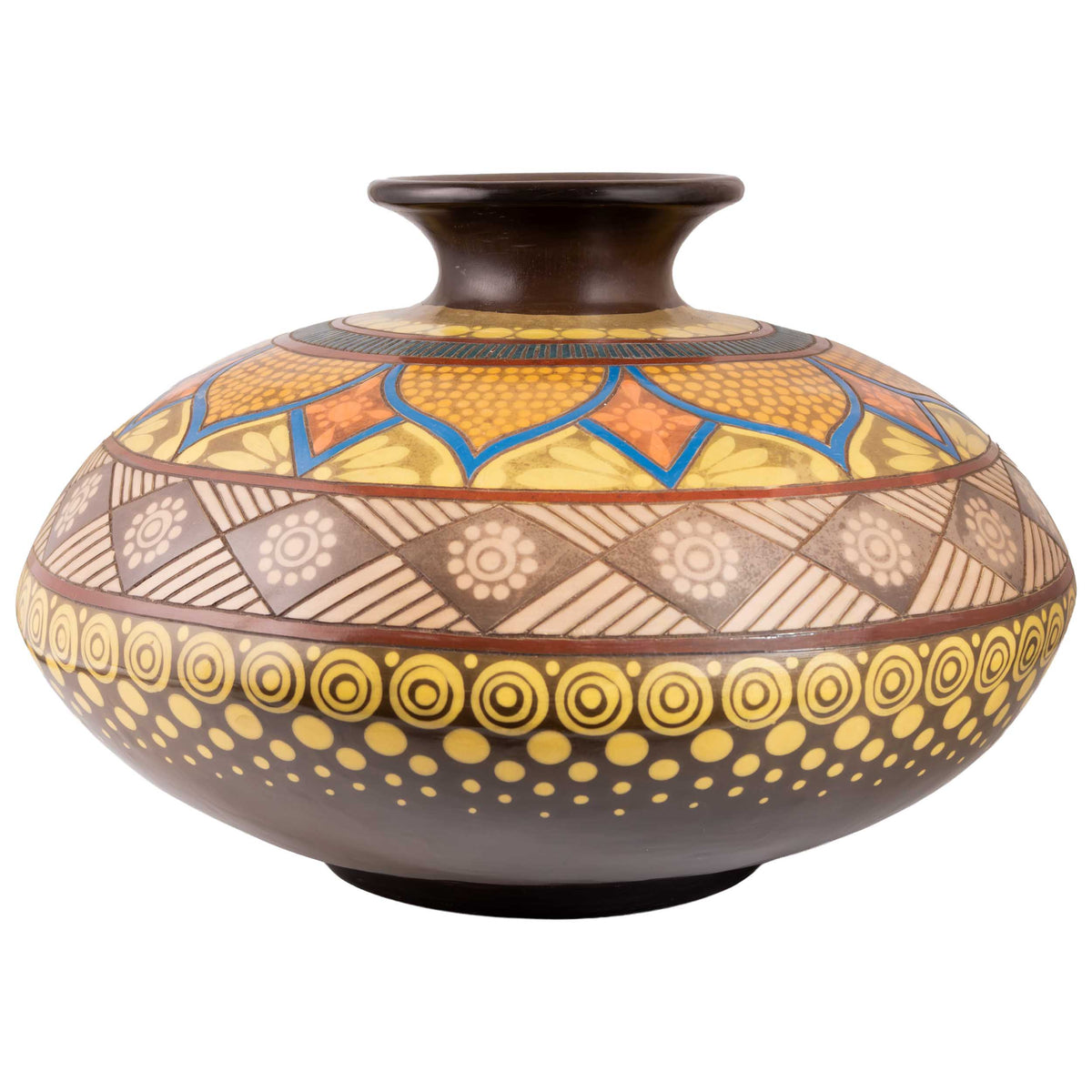 Zinapecuaro Amarillo Hand-Carved Mandala Ceramic Vessel
