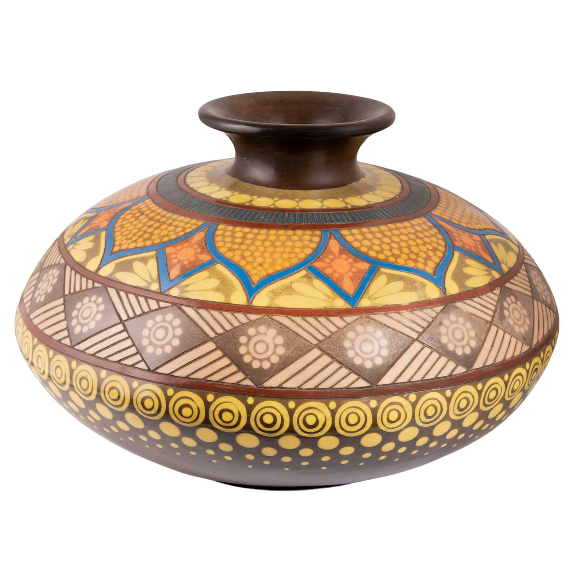 Zinapecuaro Amarillo Hand-Carved Mandala Ceramic Vessel