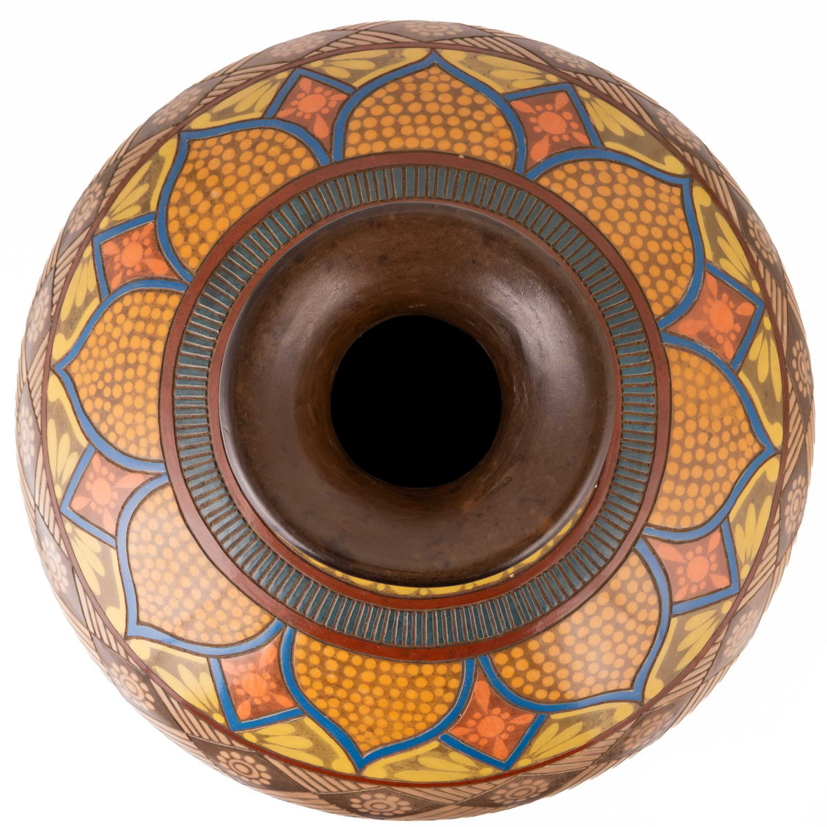 Zinapecuaro Amarillo Hand-Carved Mandala Ceramic Vessel