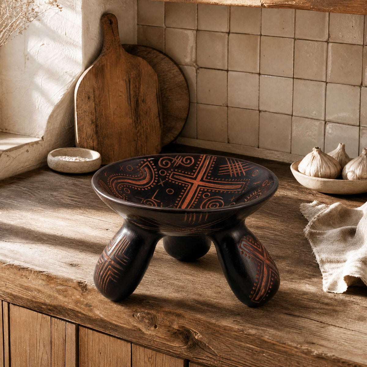 Zinapécuaro Petroglyphs-Inspired Tripod Ceramic Bowl
