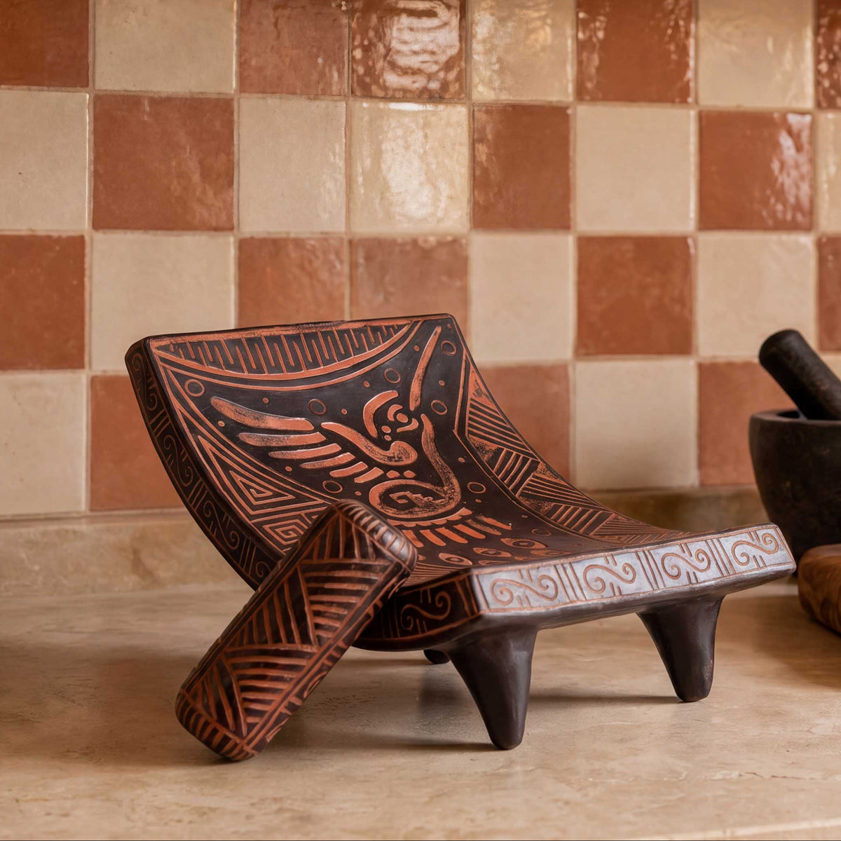Zinapécuaro Agua Small Metate and Pestle Sculpture
