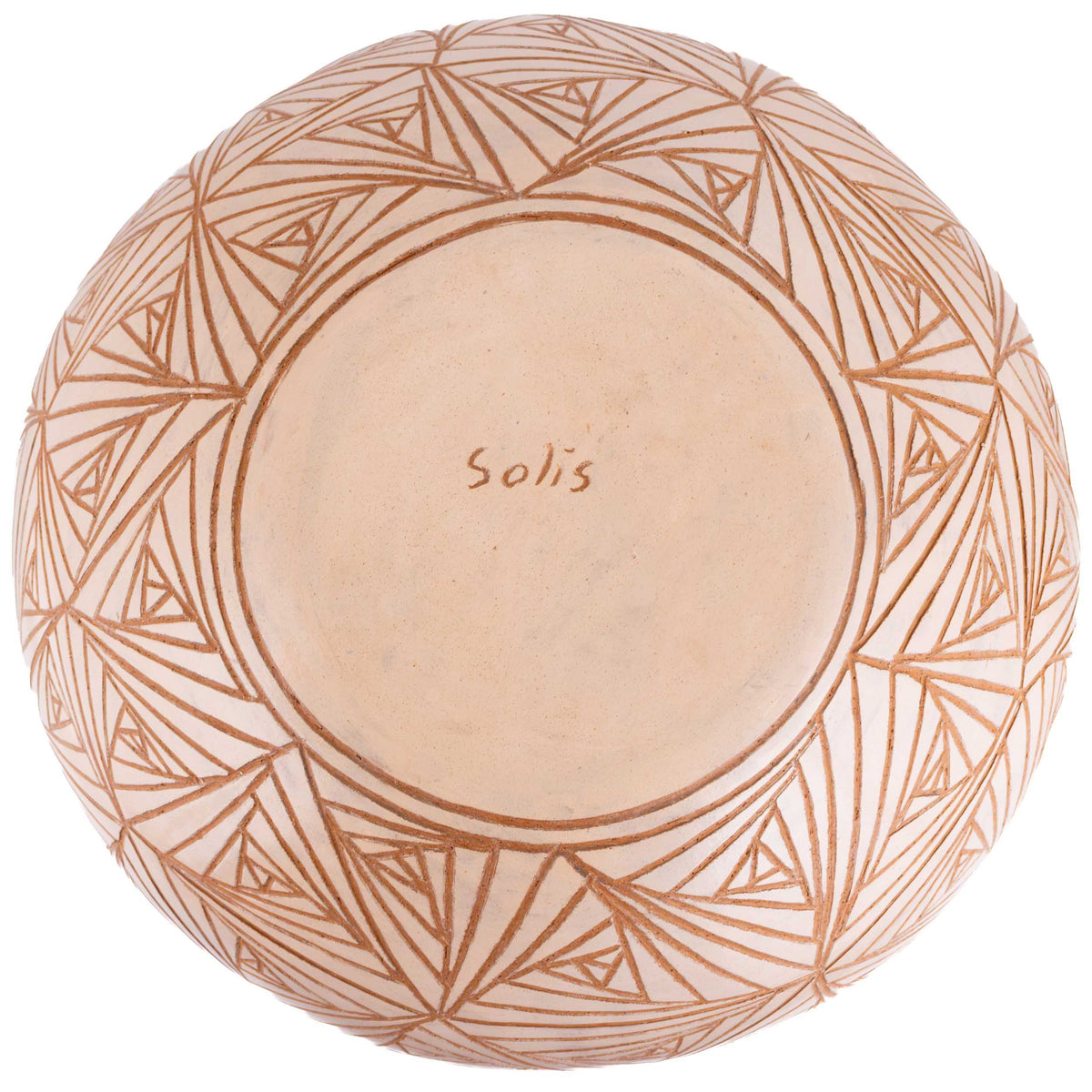 Zinapécuaro Hand-Carved Ceramic Olla Vase with Triangular Spirals