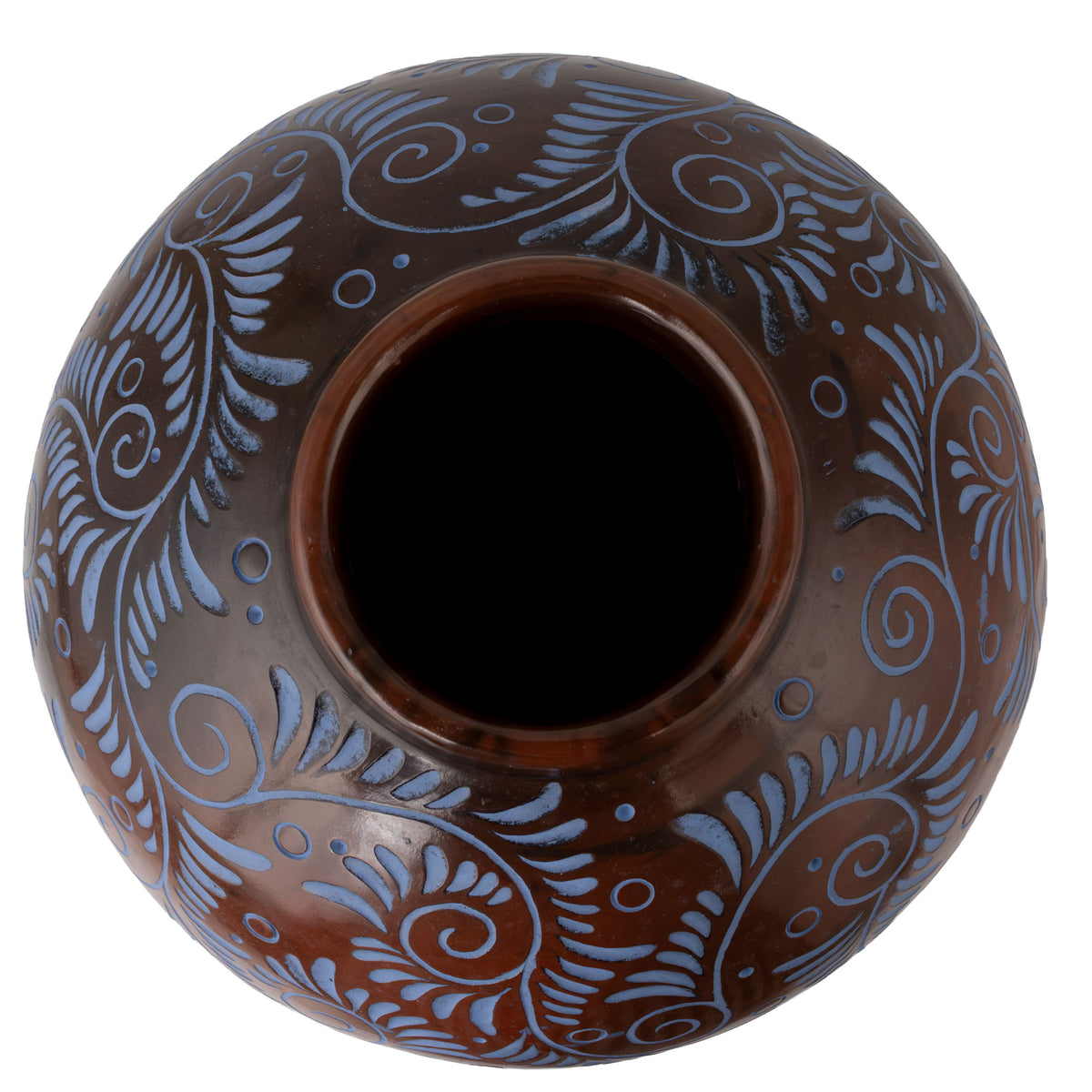 Zinapécuaro Hand-Carved Blue Floral Ceramic Sphere Vase