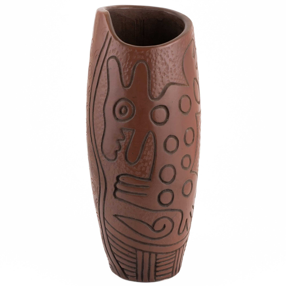 Zinapécuaro Hand-Carved Brown Perrito Vase