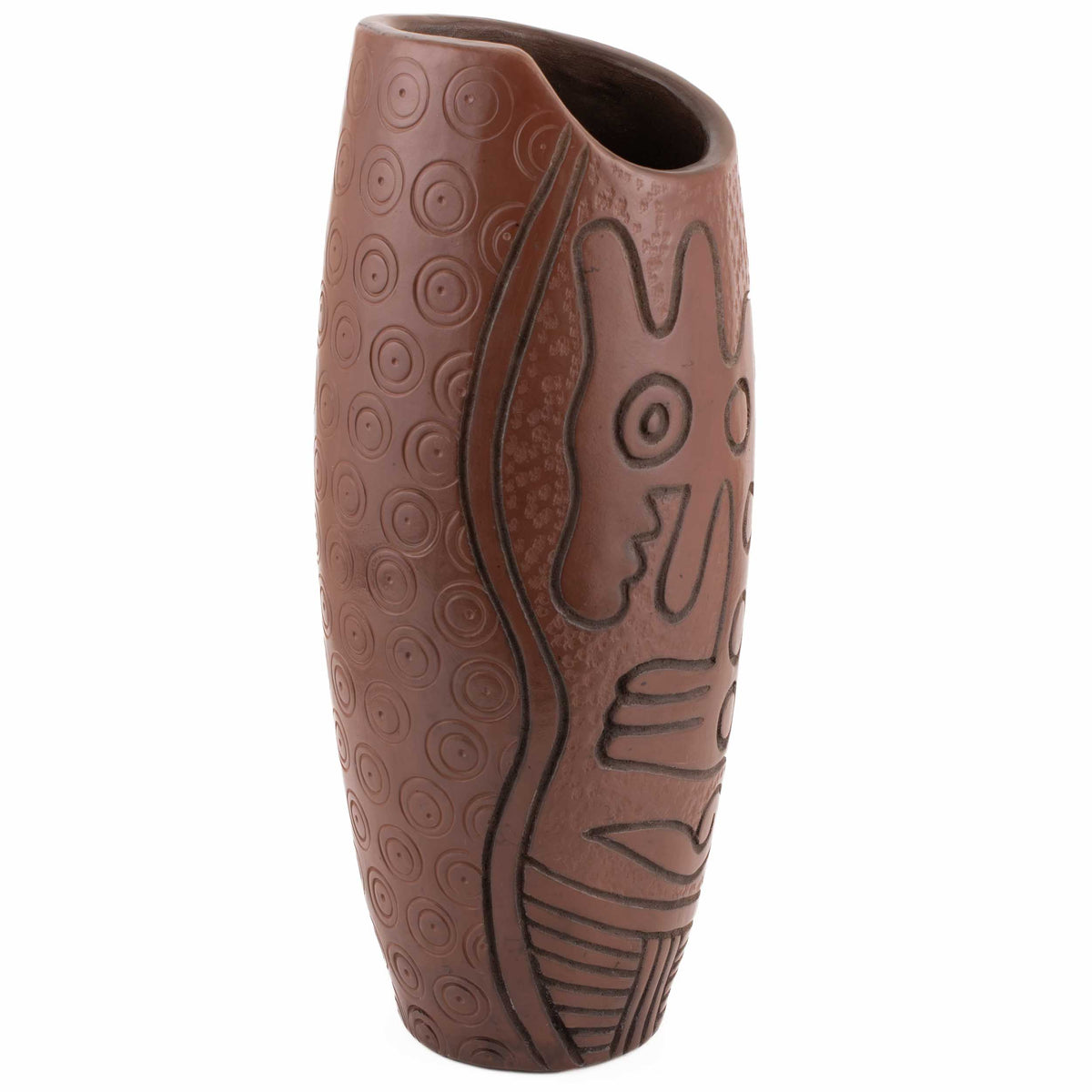 Zinapécuaro Hand-Carved Brown Perrito Vase