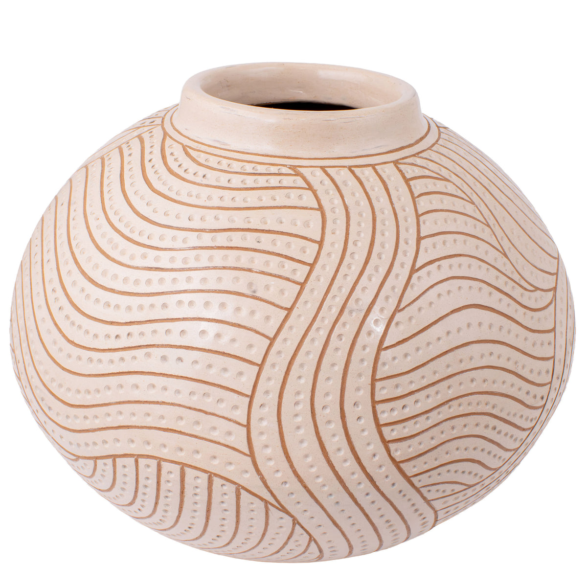 Zinapécuaro Hand-Carved White Ceramic Sphere Vase