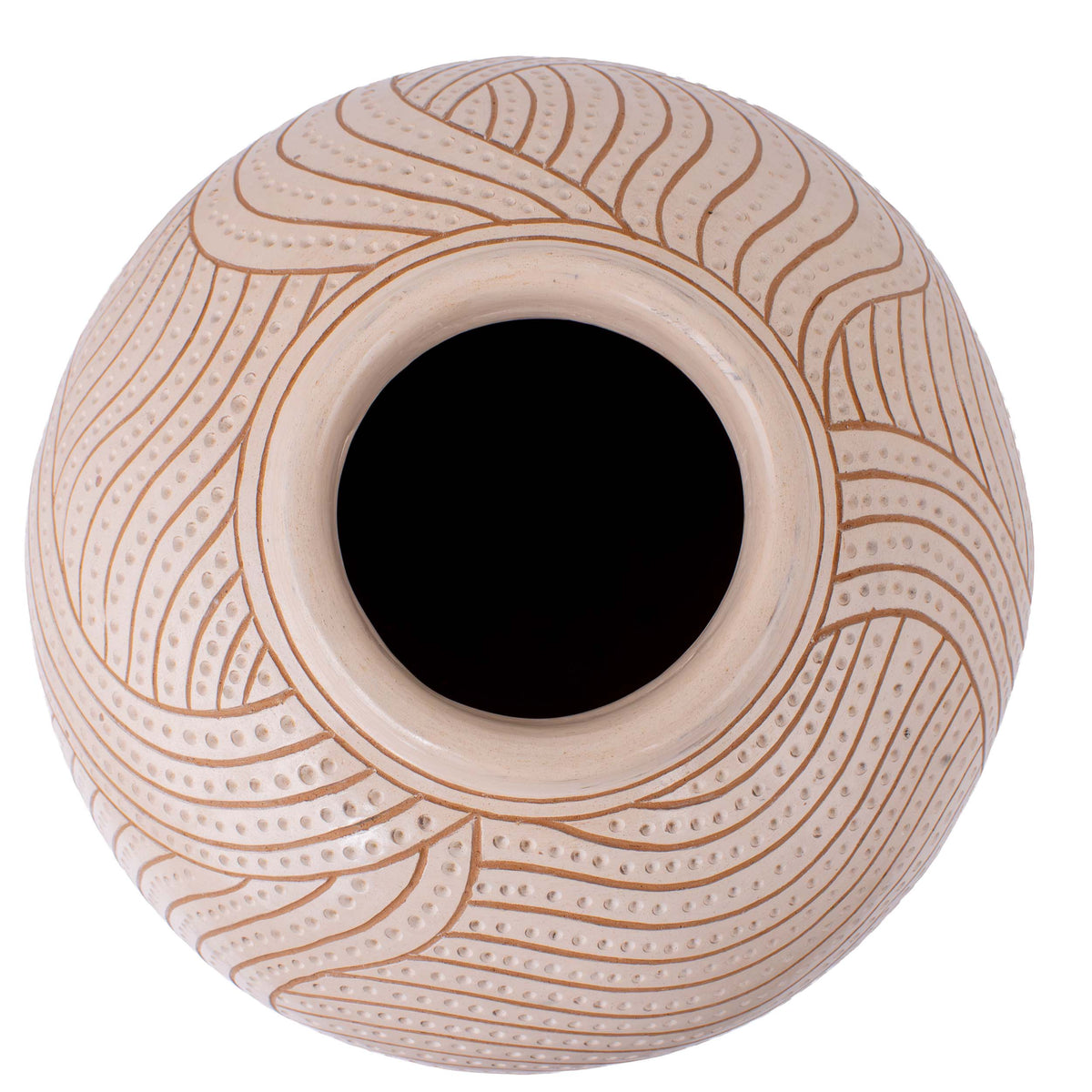 Zinapécuaro Hand-Carved White Ceramic Sphere Vase