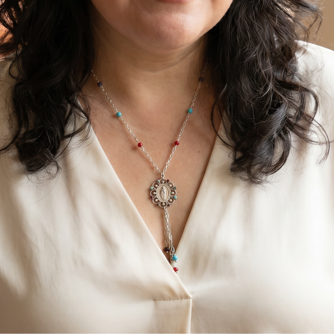 Sterling Silver Virgen de Guadalupe Necklace