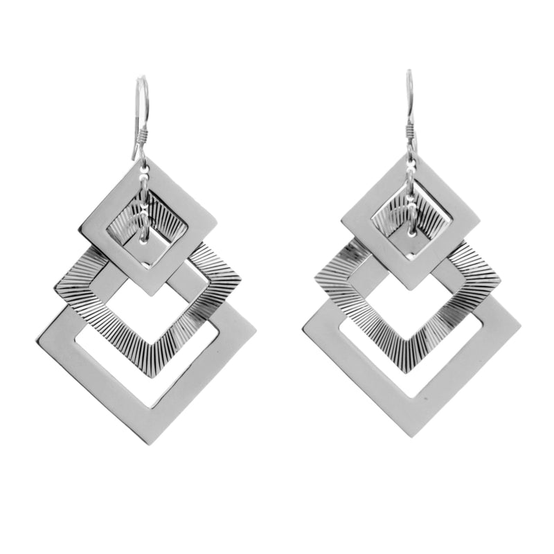 Sterling Silver Dazzling Rhombus Drop Earrings