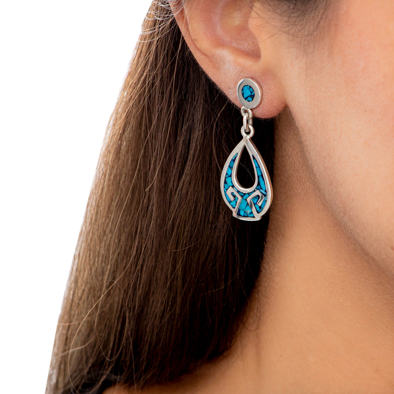 Sterling Silver Drop and Stone Dangle Earrings Lolo Mexican Mercadito Blue