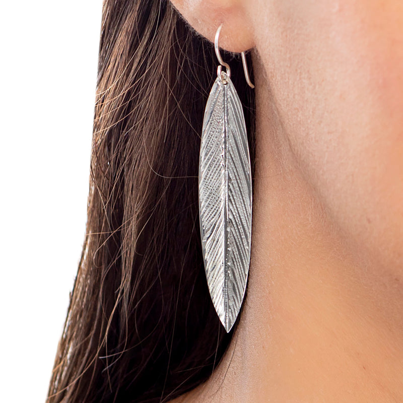 Sterling Silver Delicate Feather Drop Earrings