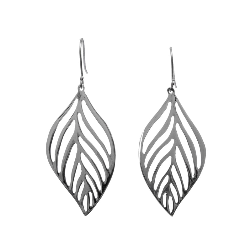 Sterling Silver Modern Leaves Drop Earrings