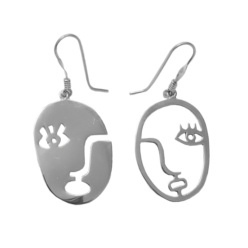 Sterling Silver Odd Faces Mismatched Earrings