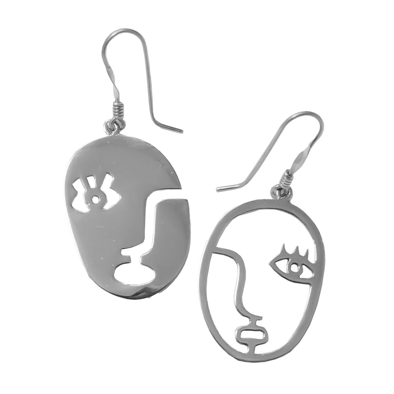 Sterling Silver Odd Faces Mismatched Earrings