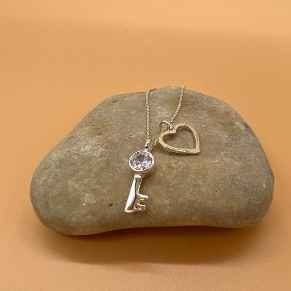 Sterling Silver Heart Love Key Pendant