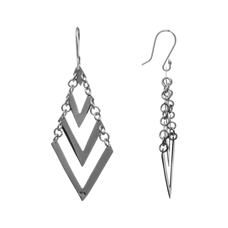Sterling Silver Chevron and Chain Drop Earrings