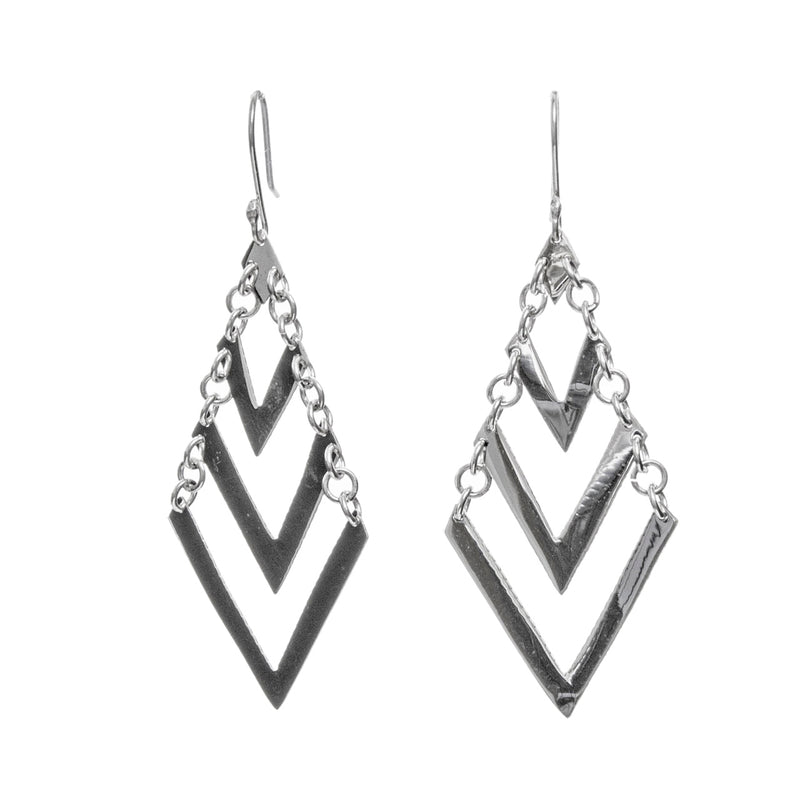 Sterling Silver Chevron and Chain Drop Earrings