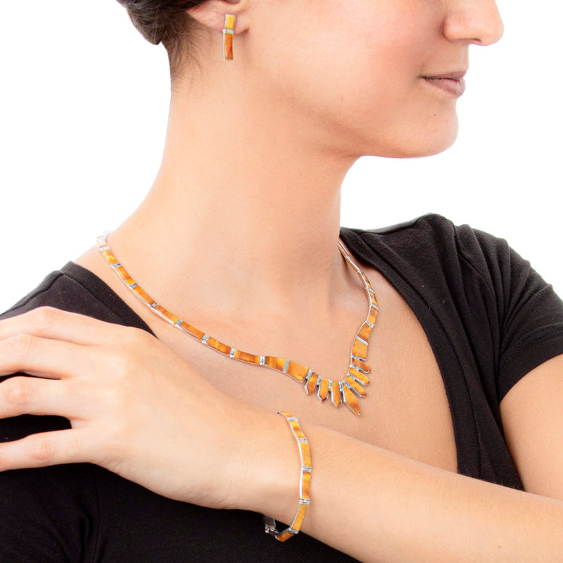 Sterling Silver Faux Tiger Eye Earrings, Necklace, and Bracelet Set