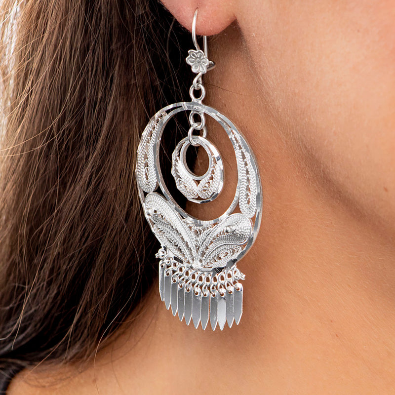 Sterling Silver Large Round Folkloric Filigree Earrings