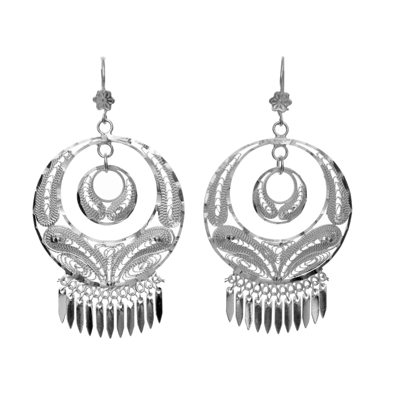 Sterling Silver Large Round Folkloric Filigree Earrings