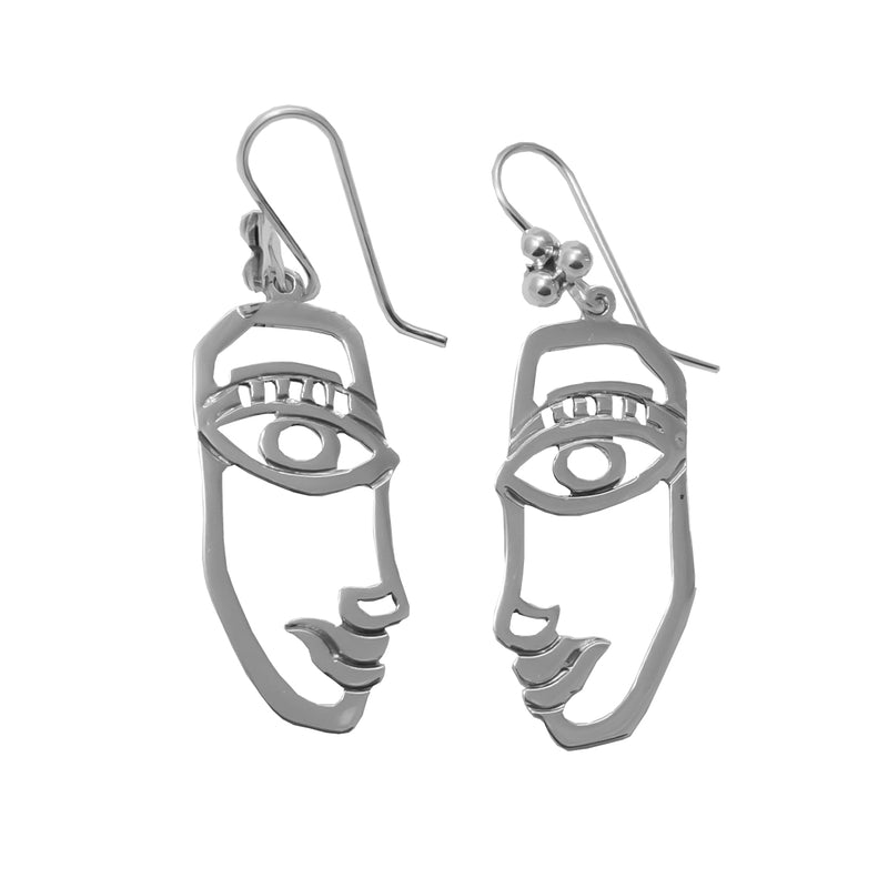 Sterling Silver Etched Profile Earrings