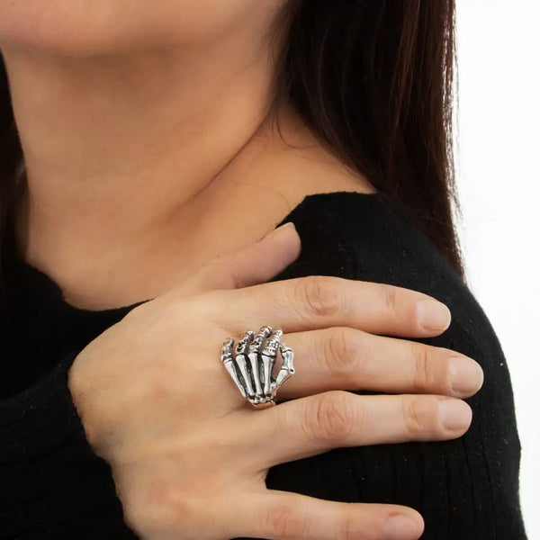 Sterling Silver Calaca Skeleton Hands Ring
