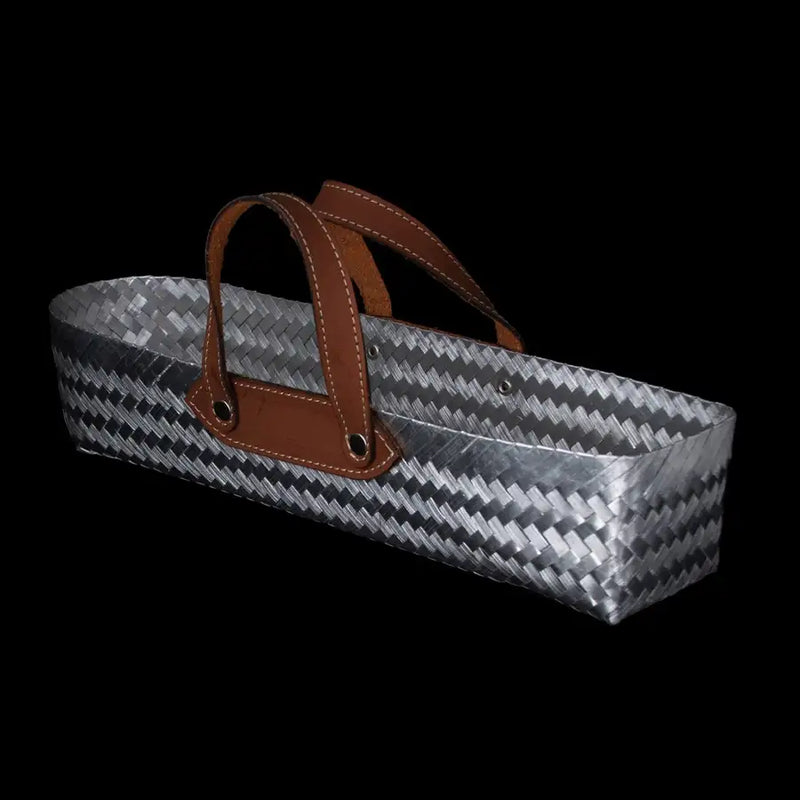 Woven Aluminum Basket with Leather Straps - 9