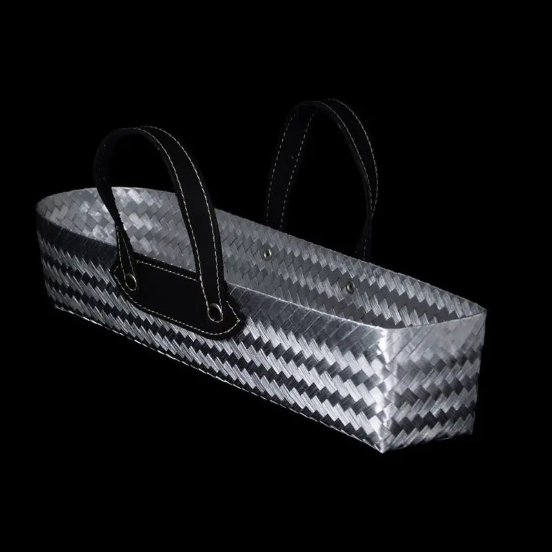 Woven Aluminum Basket with Leather Straps - 10