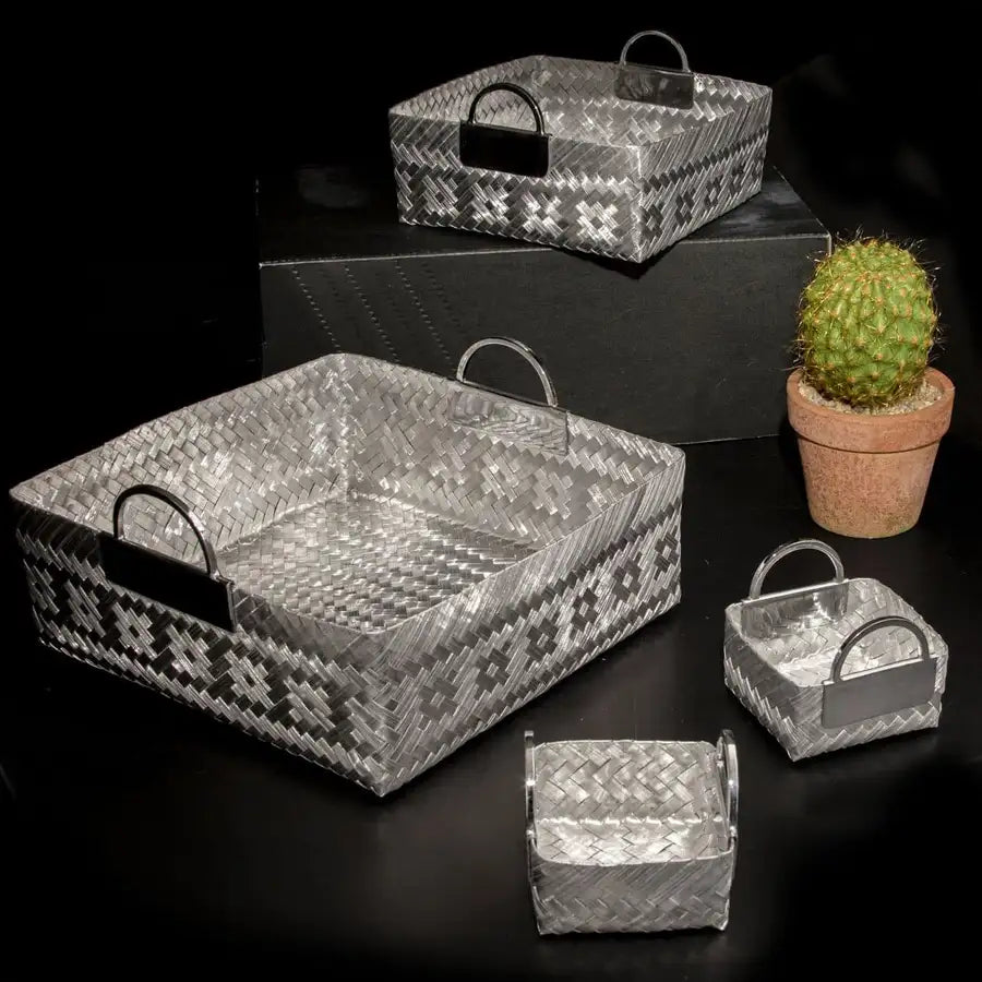 Woven Aluminum Square Basket with Handles - 1