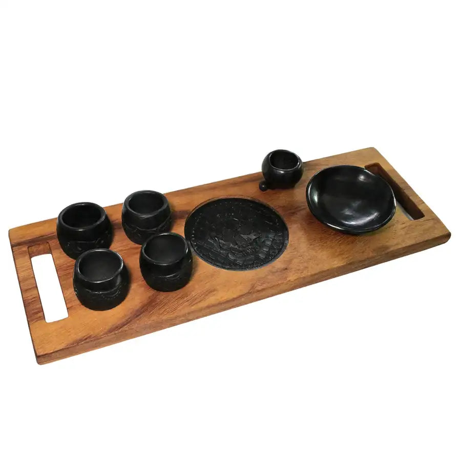 Shot Glass Set with Leather in Parota Serving Tray